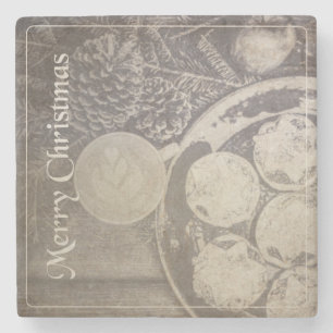 Porta-copo De Pedra Natais vintages Motif com cookies e café