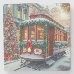 Porta-copo De Pedra Natais vintages Streetcar na neve