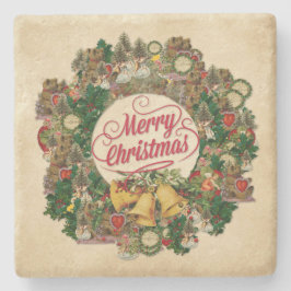 Porta-copo De Pedra Natais vintages Wreath (Feliz Natal)