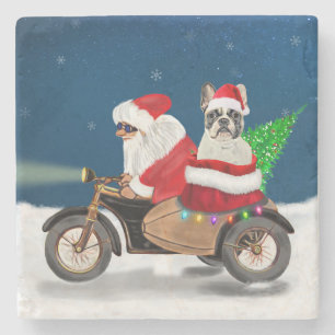 Porta-copo De Pedra Natal do Buldogue Francês Papai Noel