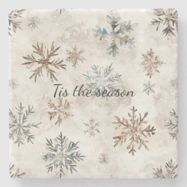 Porta-copo De Pedra Natal Flocos de Neve Marrom Azul Creme