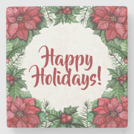 Porta-copo De Pedra Natal Personalizado de Poinsietta e Holly Berries