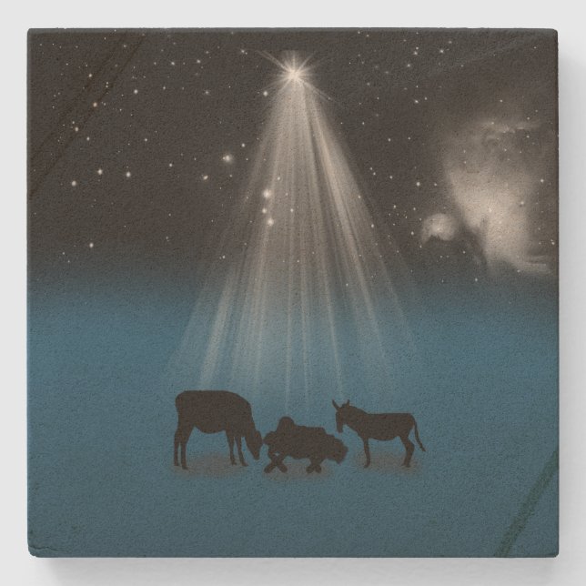 Porta-copo De Pedra Natal, religioso, natividade, estrelas (Frente)