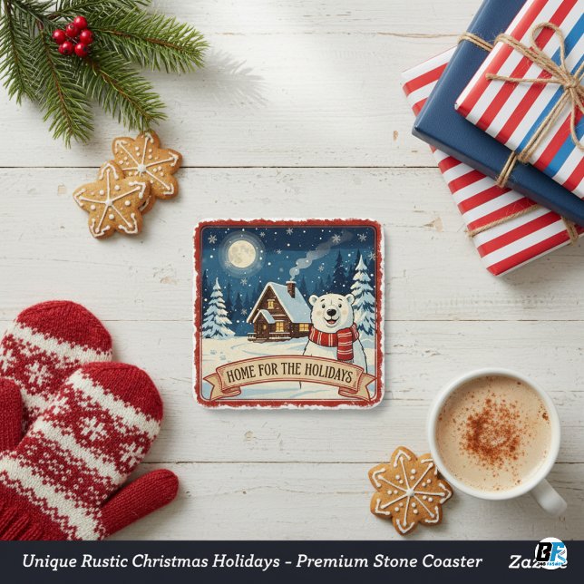 Porta-copo De Pedra Natal Único Rústico (Christmas Stone Coaster)