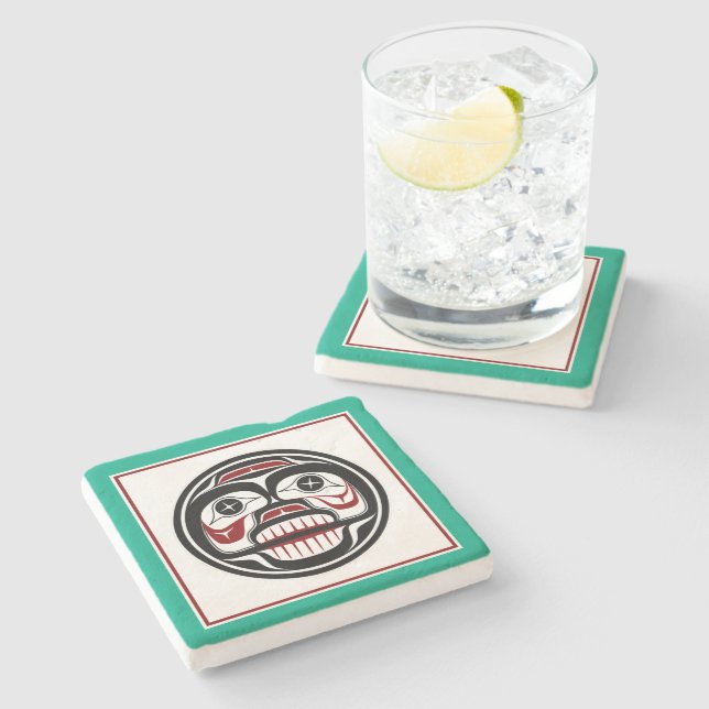 Porta-copo De Pedra Nativo Americano Vermelho Negro Haida Art Crânio (Lateral)