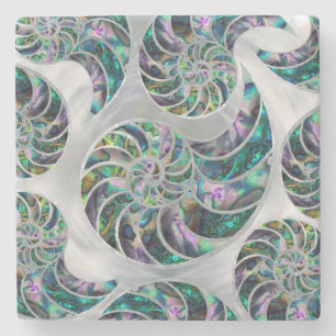 Porta-copo De Pedra Nautilus Shell Abalone e Pearl