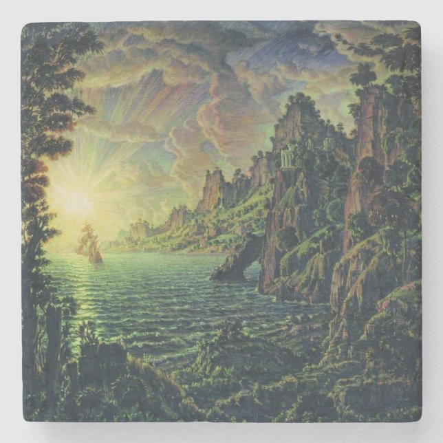 Porta-copo De Pedra Navios: Noite do Sol (por Konstantin Bogaevsky) (Frente)