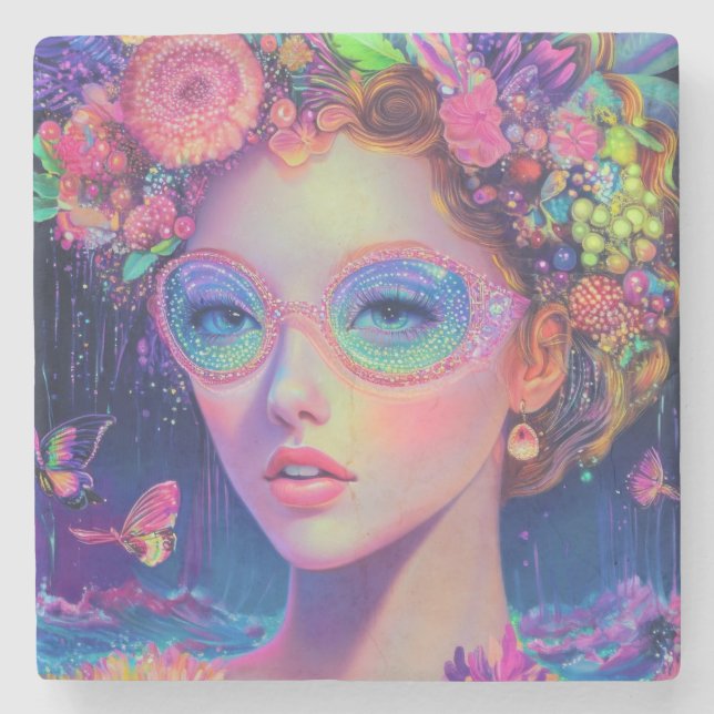 Porta-copo De Pedra Neon Garden Goddese (Frente)