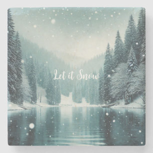 Porta-copo De Pedra Neve no inverno, lago de montanha