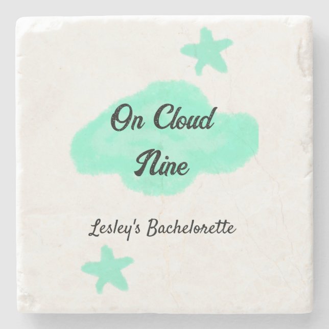 Porta-copo De Pedra No nono verde pastel estrelas solteira noiva (Frente)