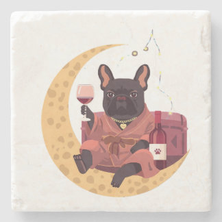 Porta-copo De Pedra Noite de Vinho da Mamãe do Bulldog Francês