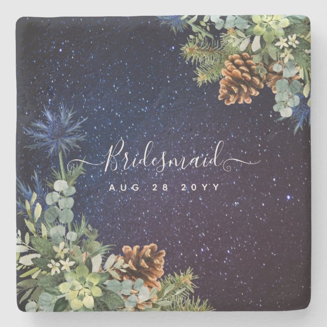 Porta-copo De Pedra Noite estelar Eucalyptus Blue Thistle Winter (Frente)