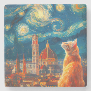 Porta-copo De Pedra Noite Estrelada Sobre Florença Arte de Gato Lara