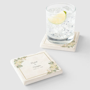 Porta-copo De Pedra Noiva de Casamento e Rosa Floral Branco Elegante