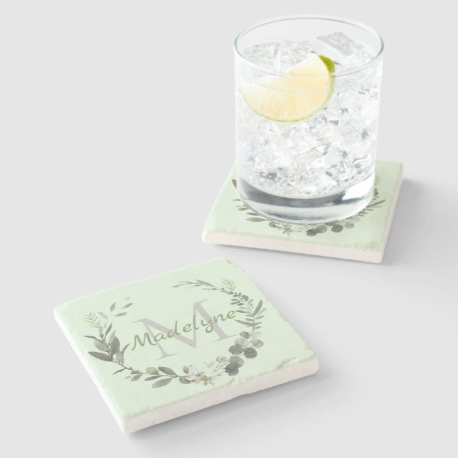 Porta-copo De Pedra Nome da Família Botânica de Aquarela Elegante Mono (Lateral)