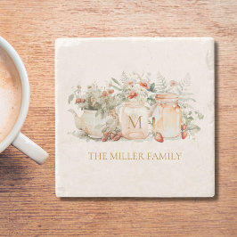 Porta-copo De Pedra Nome da Família Botânica Floral Florestal Monogram