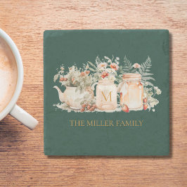 Porta-copo De Pedra Nome da Família Botânica Floral Florestal Monogram