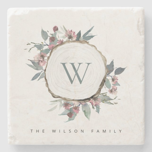 PORTA-COPO DE PEDRA NOME DA FAMÍLIA DE MONOGRAMA BOTÂNICA DE TINTA DE  (Frente)