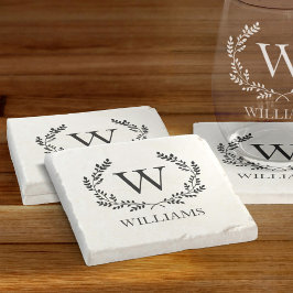 Porta-copo De Pedra Nome da família Monograma Laurel Wreath Crest