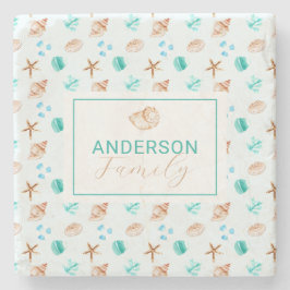 Porta-copo De Pedra Nome da Família Personalizado Conchas Marinhas Cos