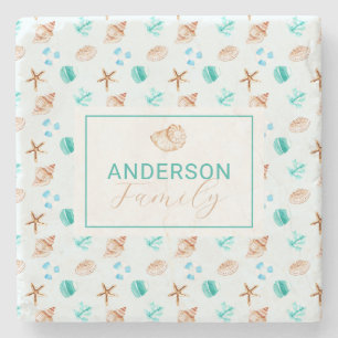 Porta-copo De Pedra Nome da Família Personalizado Conchas Marinhas Cos