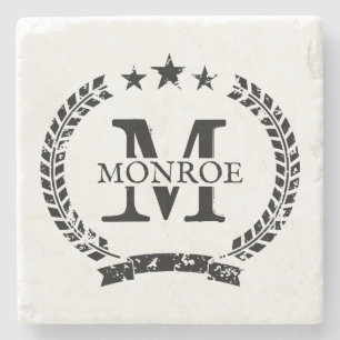 Porta-copo De Pedra Nome da família Vintage monograma de mármore per
