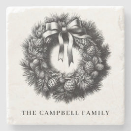 Porta-copo De Pedra Nome da família Wreath de natais vintages