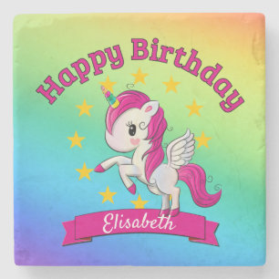 Porta-copo De Pedra Nome das Crianças do Arco-Íris do Unicórnio mágico