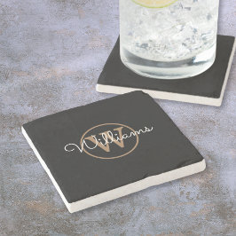 Porta-copo De Pedra Nome de Letra Monograma Preto e Dourado com Estilo