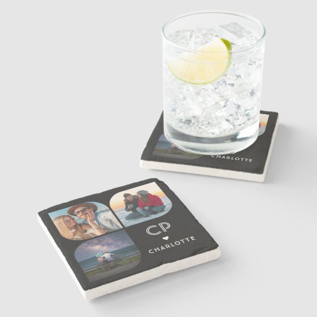 Porta-copo De Pedra Nome de Monograma 3 Foto Moderno Simples Tendência (Lateral)