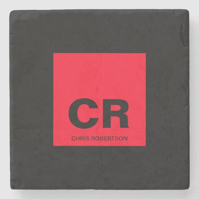Porta-copo De Pedra Nome do Monograma Crio Vermelho Preto Presente Per (Frente)