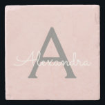 Porta-copo De Pedra Nome do Monograma da Rapariga da Cinza Rosa Escamo<br><div class="desc">Cor-de-rosa e Cinza,  Azulejo de Pedra Simples do Nome do Script. Isso faz a formatura perfeita,  doce aniversário de 16 anos,  casamento,  chá de panela,  aniversário,  chá de fraldas ou presente de festa de solteira para alguém que ama luxo de vidro e estilos quicos.</div>
