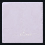 Porta-copo De Pedra Nome do Monograma da Rapariga de Script Moderno Ro<br><div class="desc">Azulejo de Pedra do Nome do Monograma Simples de Script Roxo lavanda. Isso faz a formatura perfeita,  doce aniversário de 16 anos,  casamento,  chá de panela,  aniversário,  chá de fraldas ou presente de festa de solteira para alguém que ama luxo de vidro e estilos quicos.</div>