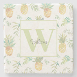 Porta-copo De Pedra Nome do monograma de abacaxi tropical