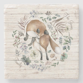 Porta-copo De Pedra Nome do Monograma de Madeira Floral Fox