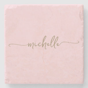 Porta-copo De Pedra Nome do Monograma do Script Dourado de Caligrafia