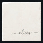 Porta-copo De Pedra Nome do Monograma Girly de Script Moderno Branco N<br><div class="desc">Azulejo de Pedra do Nome Simples do Script Preto e Branco. Isso faz a formatura perfeita,  doce aniversário de 16 anos,  casamento,  chá de panela,  aniversário,  chá de fraldas ou presente de festa de solteira para alguém que ama luxo de vidro e estilos quicos.</div>