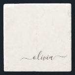 Porta-copo De Pedra Nome do Monograma Girly de Script Moderno Branco N<br><div class="desc">Azulejo de Pedra do Nome Simples do Script Preto e Branco. Isso faz a formatura perfeita,  doce aniversário de 16 anos,  casamento,  chá de panela,  aniversário,  chá de fraldas ou presente de festa de solteira para alguém que ama luxo de vidro e estilos quicos.</div>