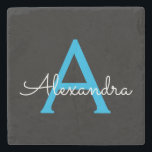 Porta-copo De Pedra Nome do Monograma Girly de Script Preto Azul<br><div class="desc">Azulejo de Pedra do Nome do Script Simples Preto e Azul. Isso faz a formatura perfeita,  doce aniversário de 16 anos,  casamento,  chá de panela,  aniversário,  chá de fraldas ou presente de festa de solteira para alguém que ama luxo de vidro e estilos quicos.</div>