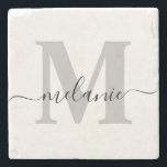 Porta-copo De Pedra Nome inicial do script personalizado do monograma<br><div class="desc">Na moda Stone Porta copos do Nome do Script do Monograma Personalizado Elegante</div>