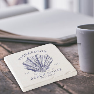 Porta-copo De Pedra Nome Náutico da Família Rustic Beach House | Azul