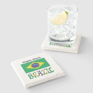 Porta-copo De Pedra Nome Personalizado Bandeira Brasileira Brasil