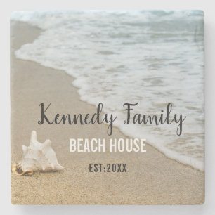 Porta-copo De Pedra Nome Personalizado da Família Coastal Beach House