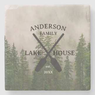 Porta-copo De Pedra Nome Personalizado da Família Lake House