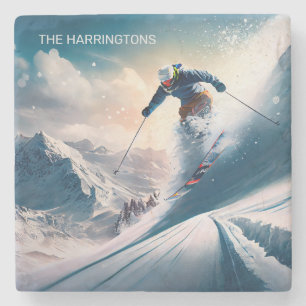 Porta-copo De Pedra Nome Personalizado - esquiador Mountain