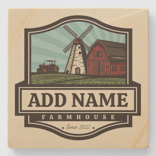 Porta-copo De Pedra NOME Personalizado Farmhouse Rustic Farmhouse Old  (Frente)
