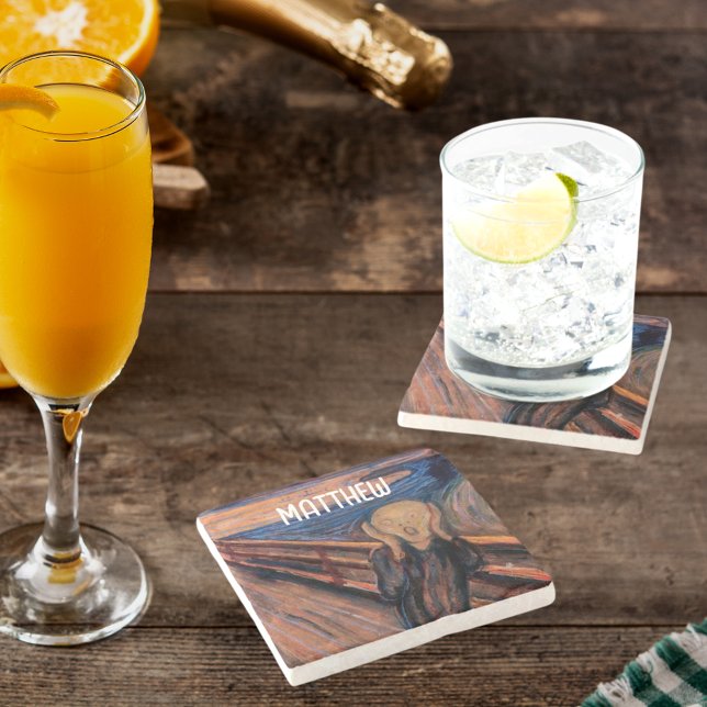 Porta-copo De Pedra Nome personalizado laranja azul O Gritar (Criador carregado)