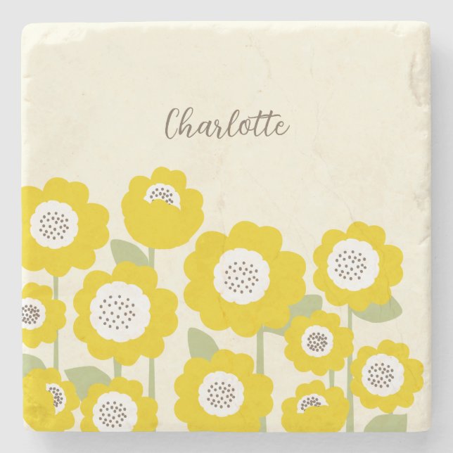 Porta-copo De Pedra Nome personalizado mínimo de girassol moderno mini (Frente)