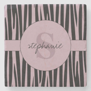 Porta-copo De Pedra Nome Personalizado Padrão de stripes Zebra Monogra