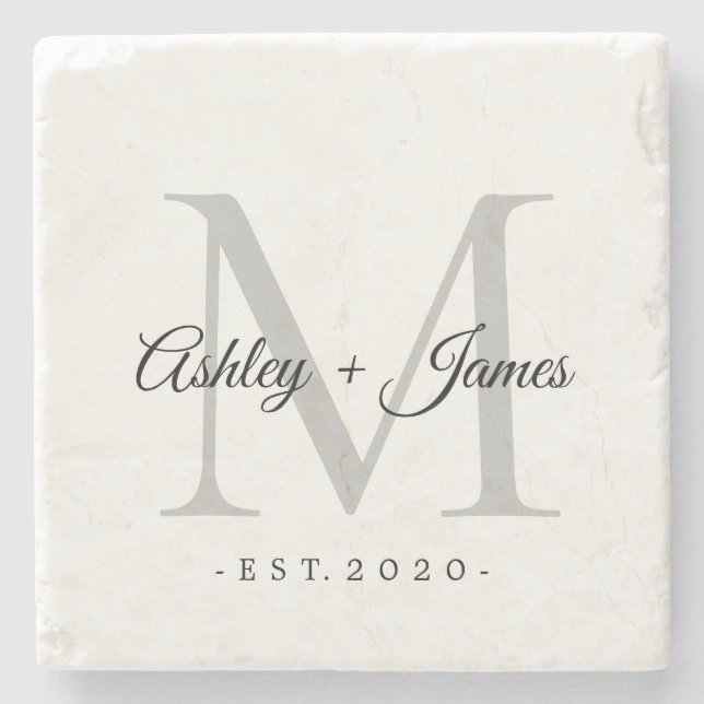 Porta-copo De Pedra Nomes de Casamento Data de Casamento Chic Silver M (Frente)